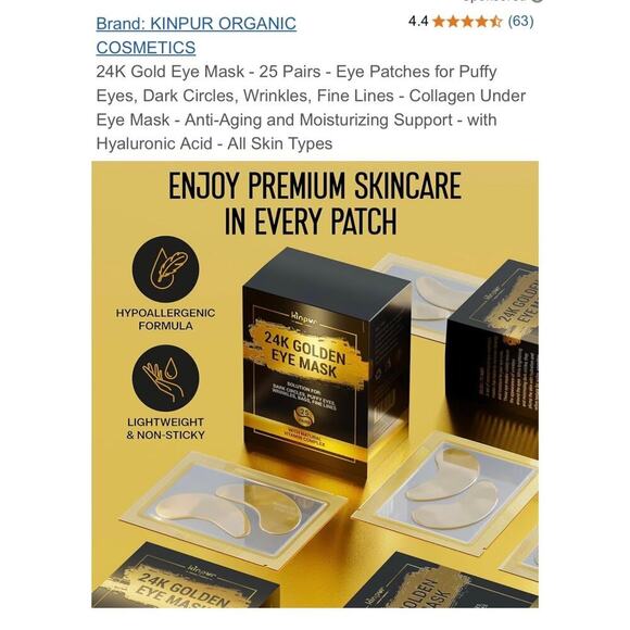 New KINPUR 24k Golden Eye Mask. 25 pairs (brand new never opened) - Picture 8 of 8